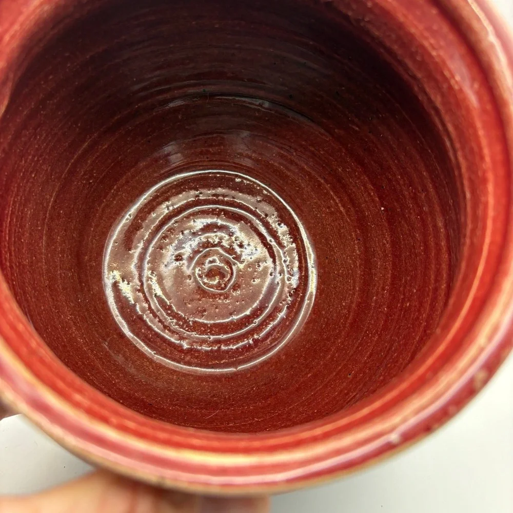 Running Doe Studio Pottery Vase Red Blue Glazed Signed Indian Mtn GA 1998 6.5